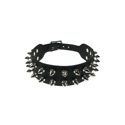 Leren nekband choker met 2 rijen spikes Leren nekband choker met 2 rijen spikes
